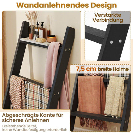 4-Tier Wooden Towel Ladder with Ceiling Mount, Black