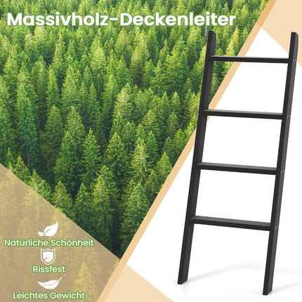 4-Tier Wooden Towel Ladder with Ceiling Mount, Black