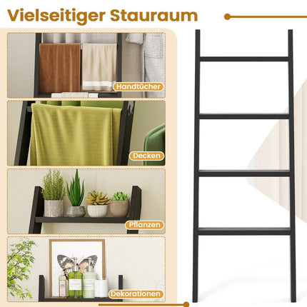 4-Tier Wooden Towel Ladder with Ceiling Mount, Black