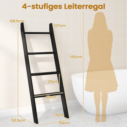 4-Tier Wooden Towel Ladder with Ceiling Mount, Black