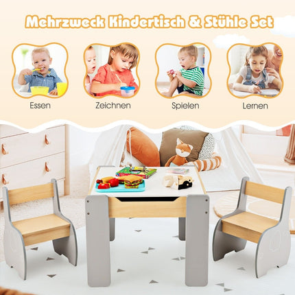 4 in 1 3 tlg. Kindersitzgruppe aus Holz mit abnehmbarem Brett und Stauraum in grau