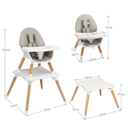 4-in-1 Verstellbarer Babyhochstuhl mit Sicherheitsgurt