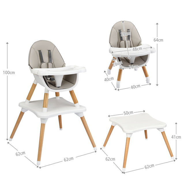 4-in-1 Verstellbarer Babyhochstuhl mit Sicherheitsgurt