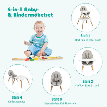 4-in-1 Verstellbarer Babyhochstuhl mit Sicherheitsgurt