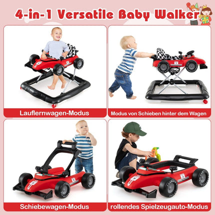 4-in-1 Adjustable Baby Walker – Red Car Design