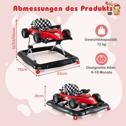 4-in-1 Adjustable Baby Walker – Red Car Design