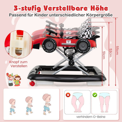 4-in-1 Adjustable Baby Walker – Red Car Design