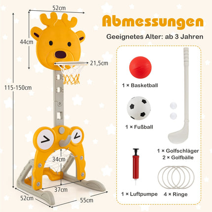 4-in-1 Adjustable Kids Activity Center with Basketball Hoop