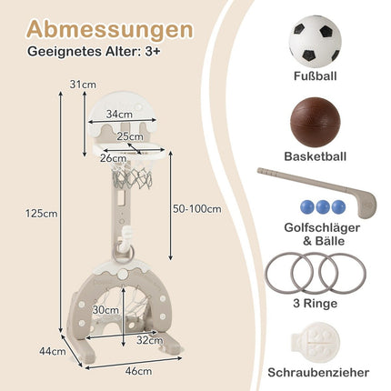 4-in-1 verstellbares Sport-Set für Kinder – Basketball, Fußball, Golf