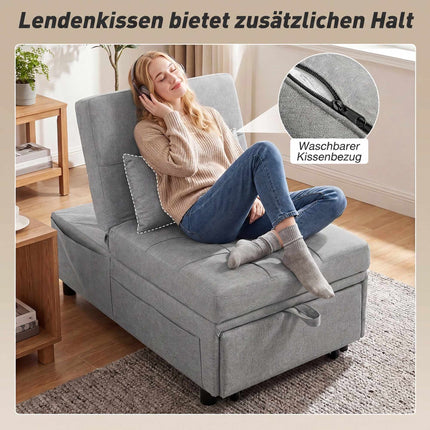 4-in-1 Adjustable Sleeper Chair with Side Pockets, Light Grey