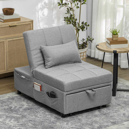 4-in-1 Adjustable Sleeper Chair with Side Pockets, Light Grey