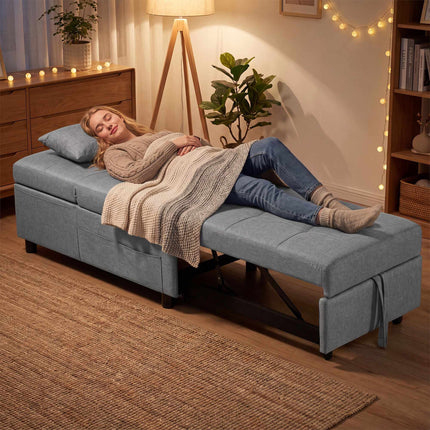 4-in-1 Adjustable Sleeper Chair with Side Pockets, Light Grey