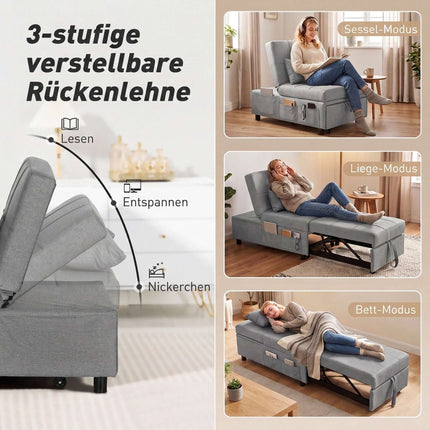 4-in-1 Adjustable Sleeper Chair with Side Pockets, Light Grey