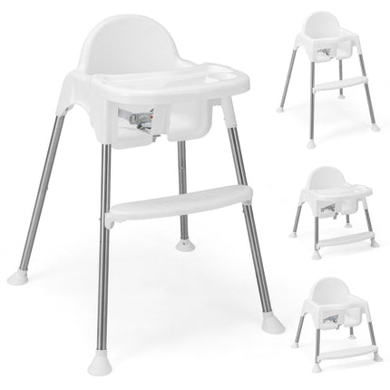 4 in 1 Babyhochstuhl aus PP &amp; Edelstahl Hochstuhl umbaubar mit abnehmbarem Doppeltablett Weiß