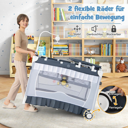 4-in-1 Baby-Reisebett mit Verdeck und Matratze, Grau
