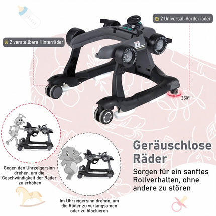 4-in-1 Babywalker, höhenverstellbar, faltbar, dunkelgrau