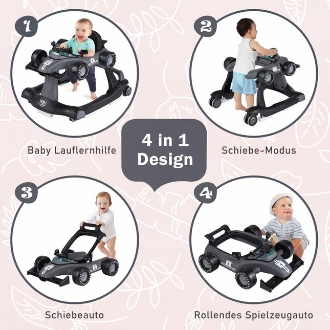 4-in-1 Babywalker, höhenverstellbar, faltbar, dunkelgrau
