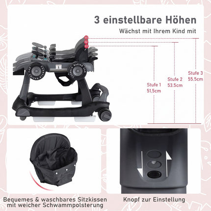 4-in-1 Babywalker, höhenverstellbar, faltbar, dunkelgrau