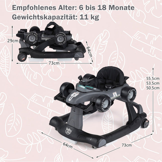4-in-1 Babywalker, höhenverstellbar, faltbar, dunkelgrau