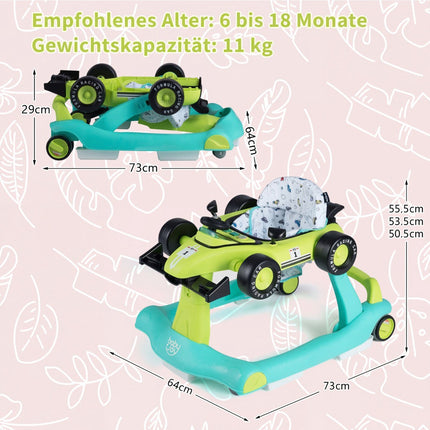 4 in 1 Baby Walker, Adjustable Height, Foldable, Green