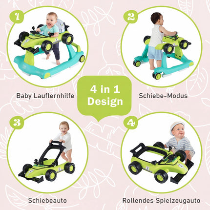 4 in 1 Baby Walker, Adjustable Height, Foldable, Green