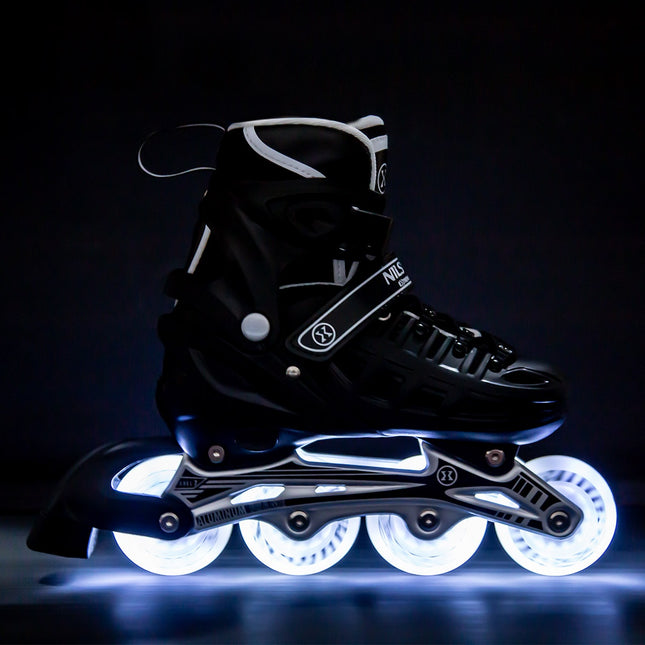 4-in-1 Schwarze LED Inlineskates/Eislaufschuhe, Größe L (39-42)