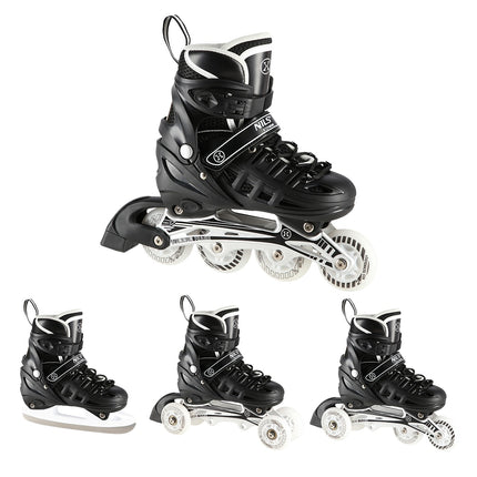 4-in-1 Schwarze LED Inline/Rollschuhe, Größe M (35-38)