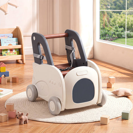 4-in-1 Car-Shaped Baby Walker with Safety Belt & Toy Storage