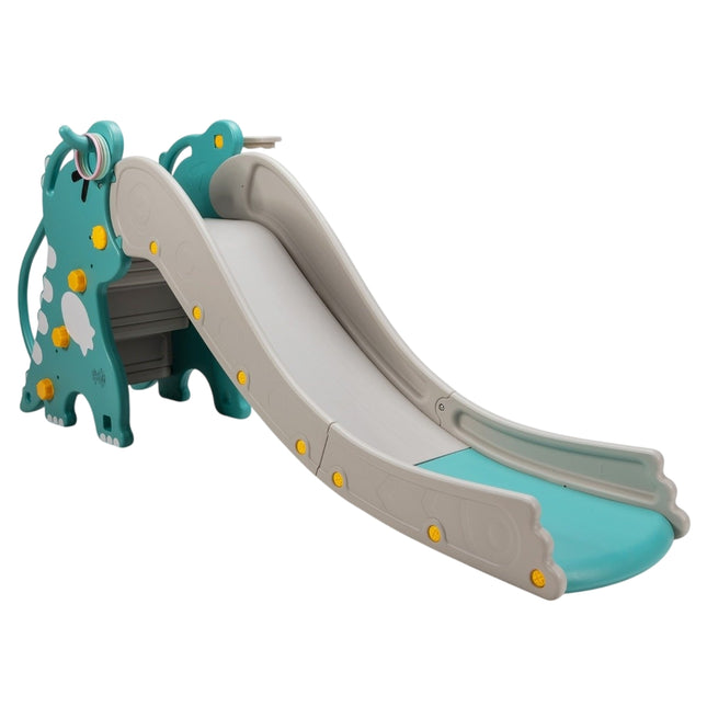4-in-1 Dinosaurierrutsche, Kletter- und Rutschspielset für Babys mit Basketballkorb, 188 x 65 x 80 cm