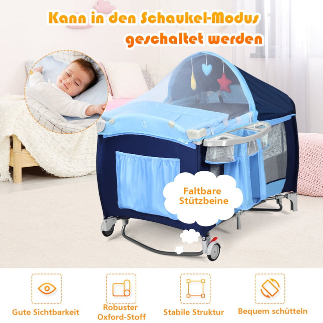 4-in-1 faltbares Babybett & Laufgitter mit Verdeck, Blau