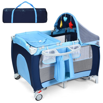 4-in-1 faltbares Babybett & Laufgitter mit Verdeck, Blau