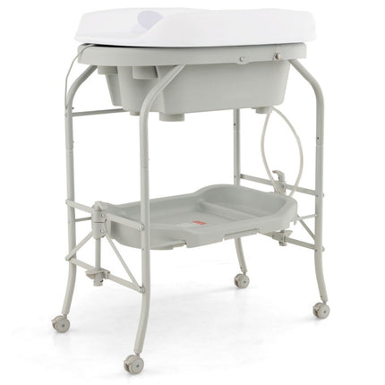 4 in 1 Folding Changing Table with Bathtub Portable Changing Table with Changing Mat Light Gray