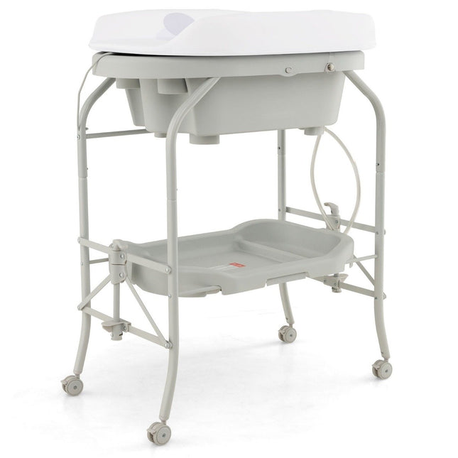 4 in 1 Wickeltisch, klappbar, mit Badewanne, tragbarer Wickeltisch mit Wickelauflage, Hellgrau