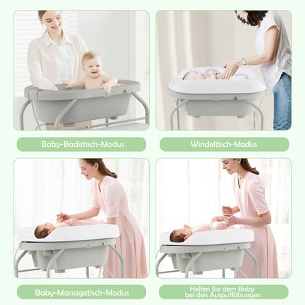 4 in 1 Folding Changing Table with Bathtub Portable Changing Table with Changing Mat Light Gray