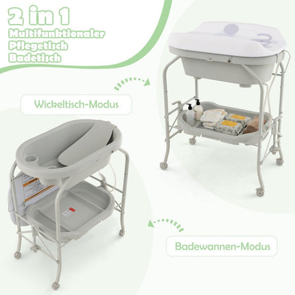 4 in 1 Folding Changing Table with Bathtub Portable Changing Table with Changing Mat Light Gray