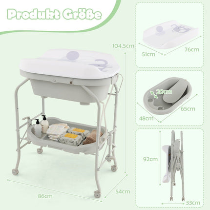 4 in 1 Folding Changing Table with Bathtub Portable Changing Table with Changing Mat Light Gray