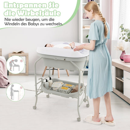 4 in 1 Folding Changing Table with Bathtub Portable Changing Table with Changing Mat Light Gray