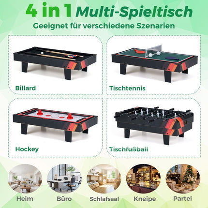 4-in-1-Spieltisch: Kicker, Billard, Tennis, Hockey