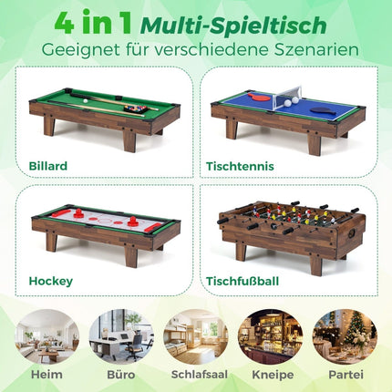 Herní stůl 4v1: stolní fotbal, kulečník, air hockey, ping pong