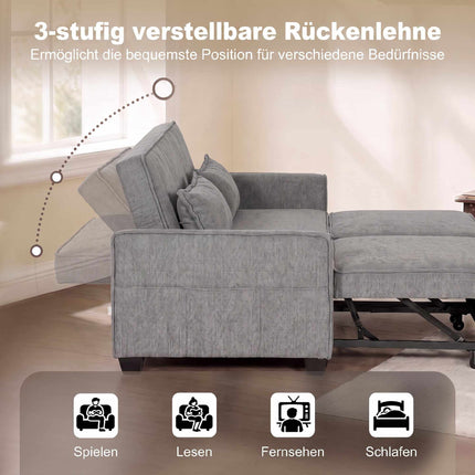 4-in-1 Grey Sofa Bed with Adjustable Backrest & Pockets