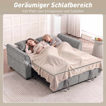 4-in-1 Grey Sofa Bed with Adjustable Backrest & Pockets