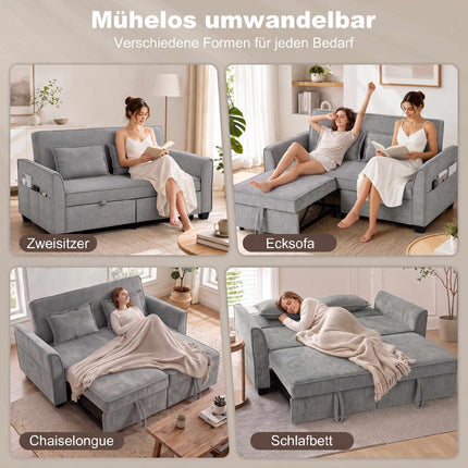 4-in-1 Grey Sofa Bed with Adjustable Backrest & Pockets