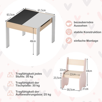 4-in-1 Kids Table Set with Storage and Chalkboard