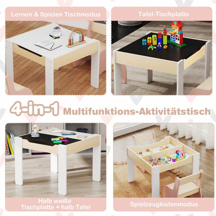 4-in-1 Kids Table Set with Storage and Chalkboard
