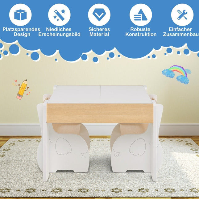 4-in-1 Kinder-Holztisch-Set mit Aufbewahrung, Weiß