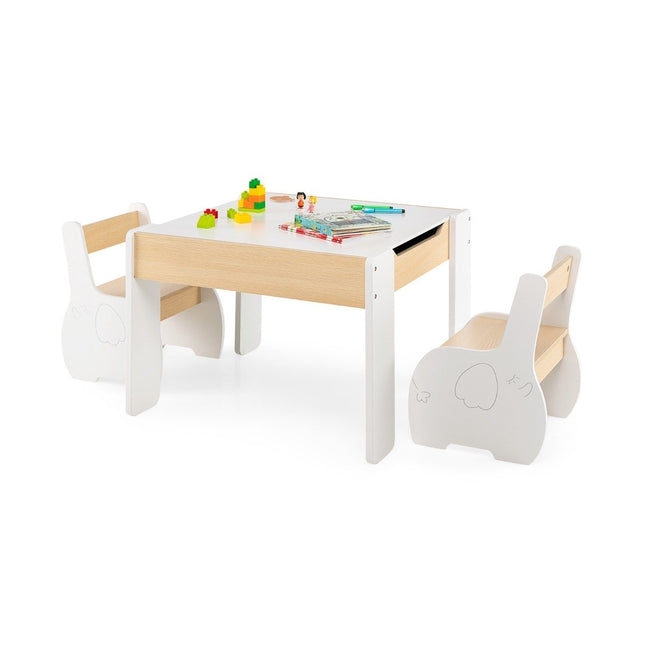 4-in-1 Kinder-Holztisch-Set mit Aufbewahrung, Weiß