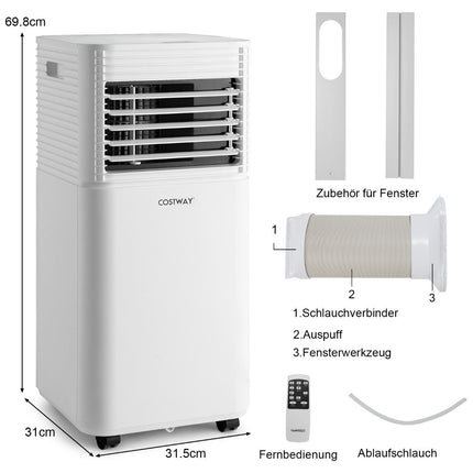Mobilní klimatizace 4v1 9000 BTU chlazení, ventilace a odvlhčování klimatizace s bílým víkem 16℃-32℃