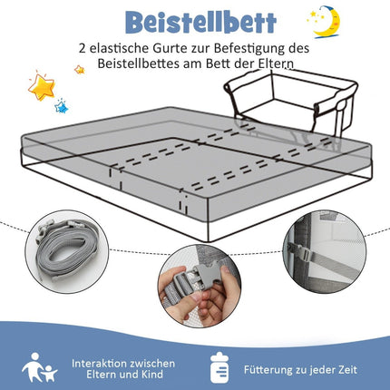4 in 1 Mobile Baby Bed with Mosquito Net & Mattress & 6 Adjustable Heights Grey