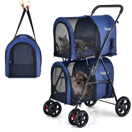 4 in 1 Multifunctional Stroller Double Layer Pet Stroller Blue