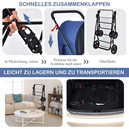 4 in 1 Multifunctional Stroller Double Layer Pet Stroller Blue